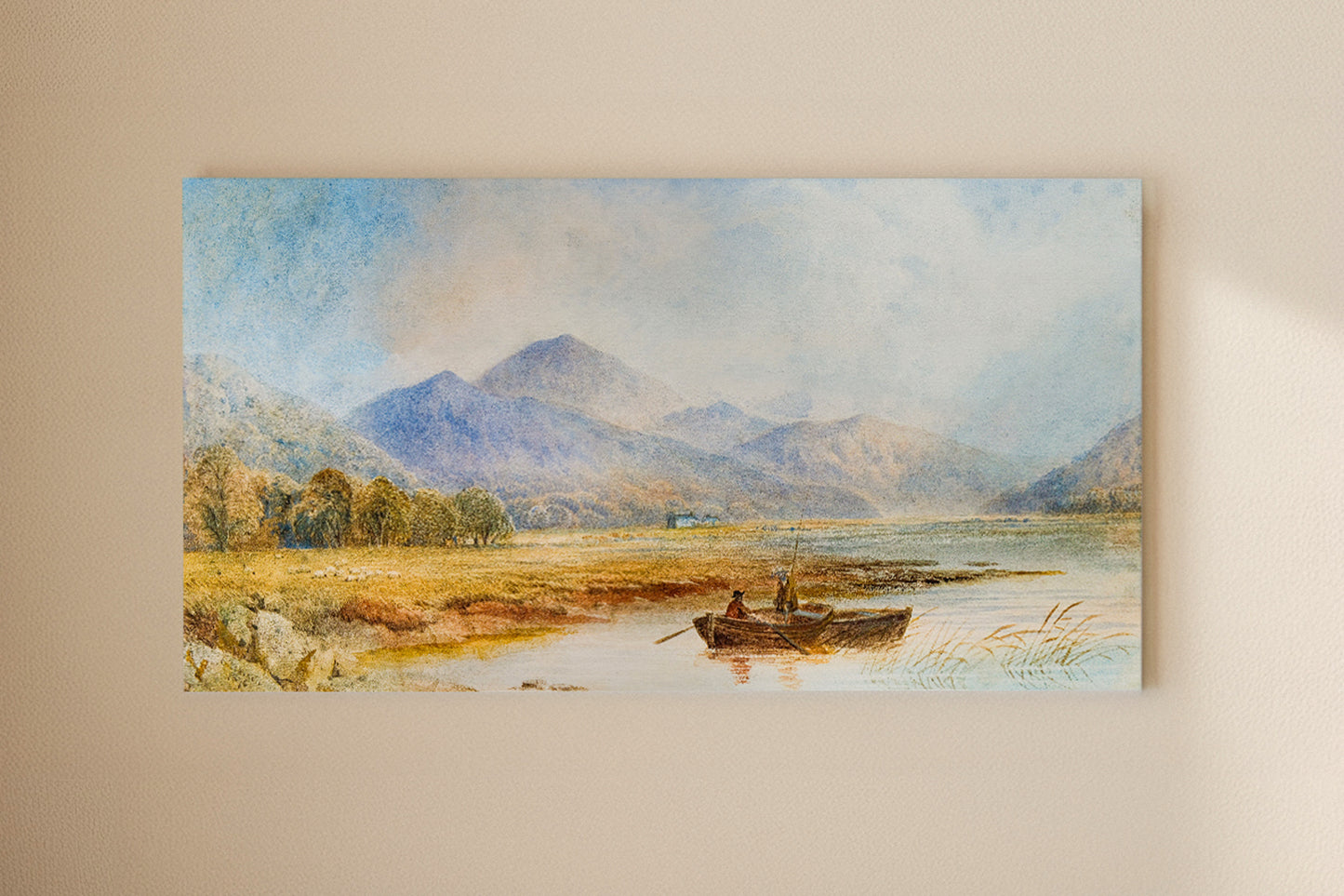 Figures Fishing On A Lake Watercolour Print