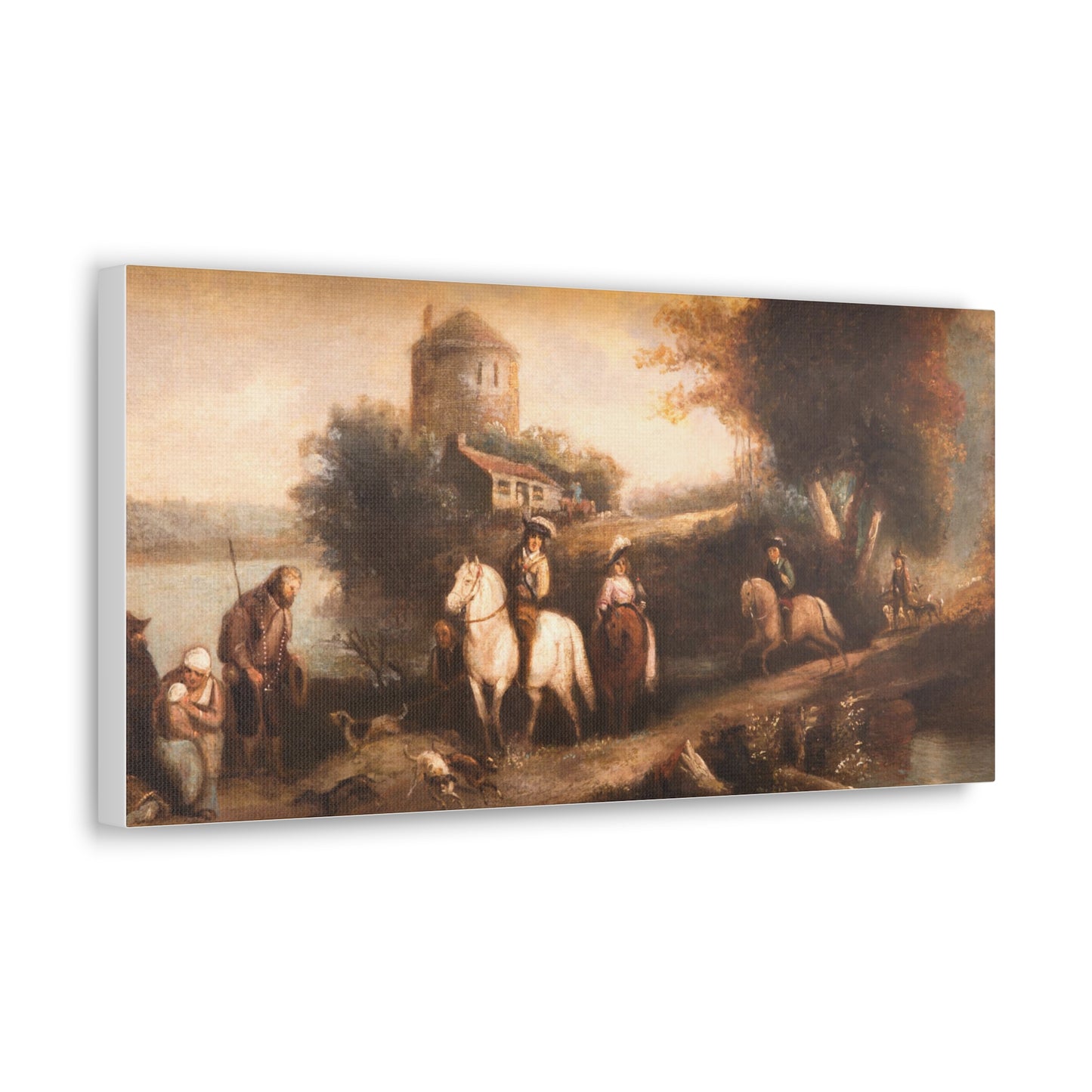 Hunting Party Of Nobles Set On Italian Landscape Oil Painting - Fine Art Print On Canvas