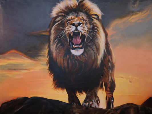 Original Lion Roar ''Sazar'' Mixed Media & Acrylic Lion Painting - Fine Art Acrylic Painting